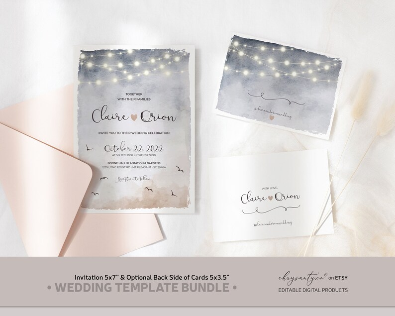 Invitation 5x7”
Rsvp/Reply Card 5x3.5” -optional back side
Thank You Card 5x3.5” -optional back side