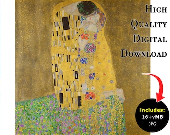 The Kiss (Klimt), 16+MB Digital Art Download, High Resolution file JPG, Digital file, Wallpaper