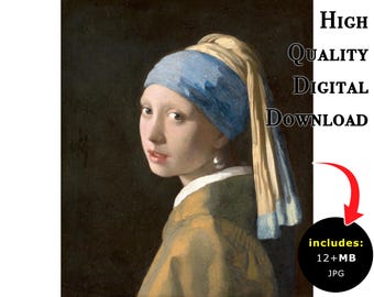1665 Girl with a Pearl Earring by Johannes Vermeer Digital Art Download, High Resolution files10MB JPG, Digital file, Wallpaper