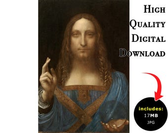 Salvator Mundi by Leonardo da Vinci, 17MB Digital Art Download, High Resolution file JPG, Digital file, Wallpaper, Salvator Mundi (Leonardo)