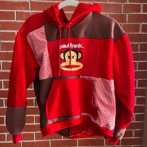 Up-Cycled Gingham Paul Frank Patchwork Style Hoodie S/XS