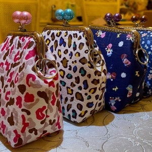 Kisslock cosmetic bag, Uniquely made, Evening clutch, Metal frame, Floral series print, Gift for her, Birthday present, Mother&#39;s Day gift