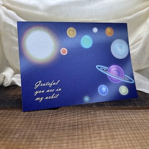 Orbit-kaart - dankbaarheidskaart - dank u notecard - vriendschap - jubileum - gewoon omdat - thema in de ruimte - zonnestelsel stationair