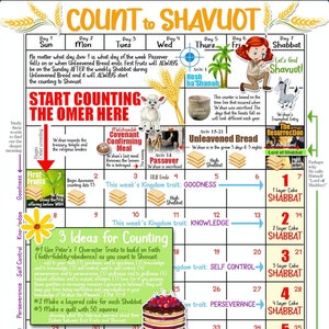 Buntes PDF Download Interaktives Omer Counter Poster | Ye'shua konzentrierte | Zähle von den ersten Früchten bis zu Shavuot mit einem hübschen Omer-Kalender