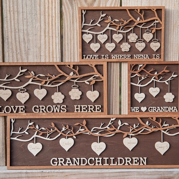 Family Tree Hanging Heart 3D Wall Hanging Decoration or Gift with Stand | Perfect for Mothers Day | Fathers Day