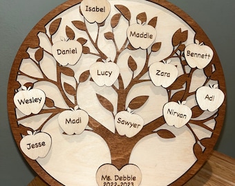 Circle Tree of Life Hanging Heart 3D Wall Hanging Decoration or Gift w/ Stand | Teacher Gift | Teacher Appreciation | Classroom Gift | Apple