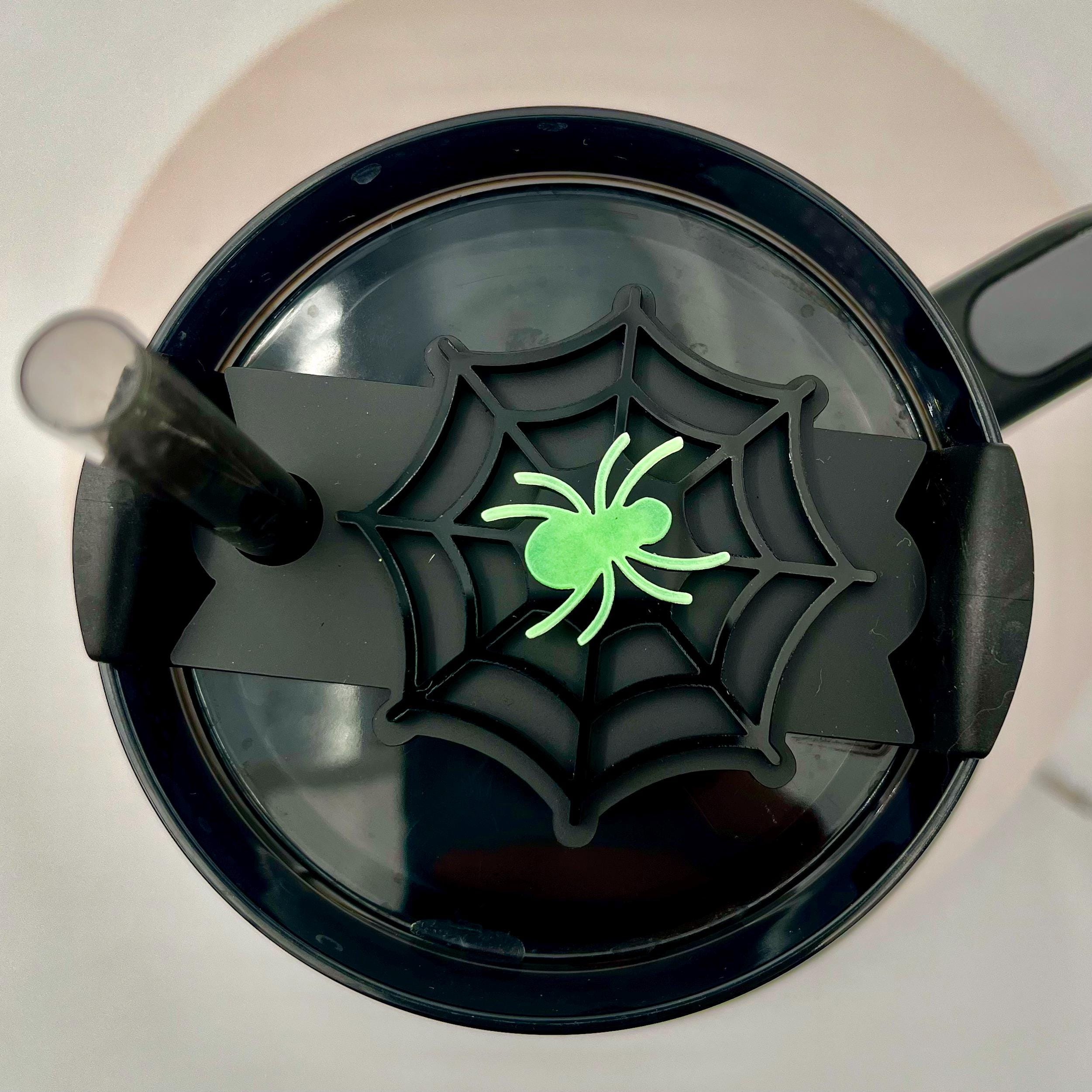 Glow In The Dark Spider Web Halloween Tumbler Topper | 20, 30oz, 40oz, or 64oz Stanley Quencher| Accessory Tag Plate Stanley Flowstate h2.0