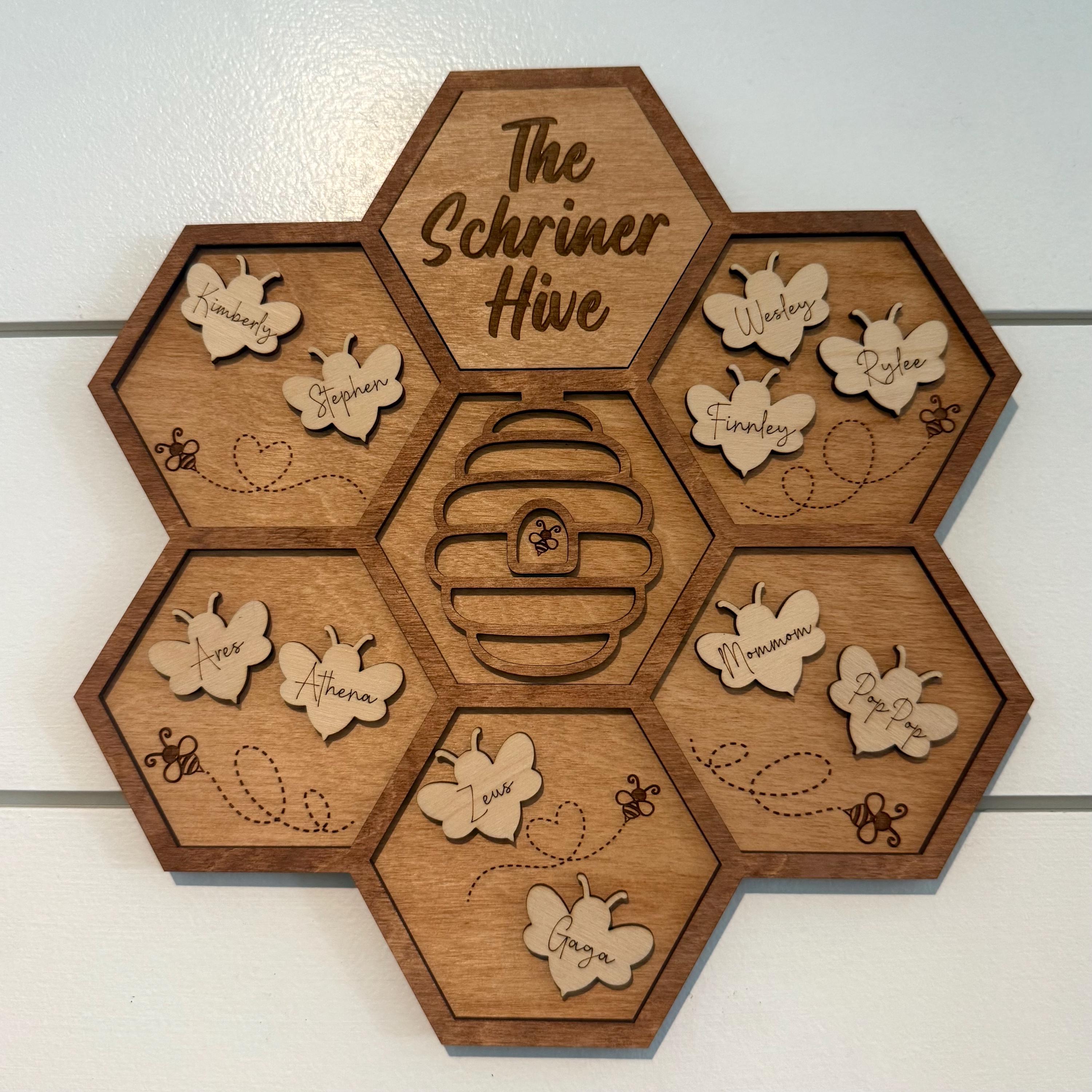 Personalized Wooden Bee Family Sign: Custom "our Hive" Wall Decor - Etsy
