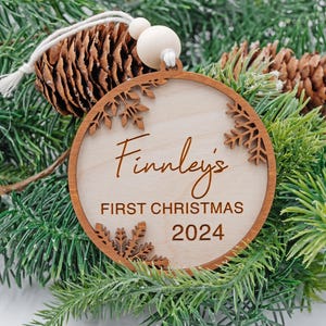 Personalized Baby&#39;s First Christmas Ornament | Custom Wood Baby Ornament | Baby Name Wood Ornament | Baby Year Ornament | Newborn Ornament