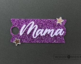 Personalized Purple Glitter Tumbler Name Plate: Silver Star Topper for Stanley 40oz H2.0