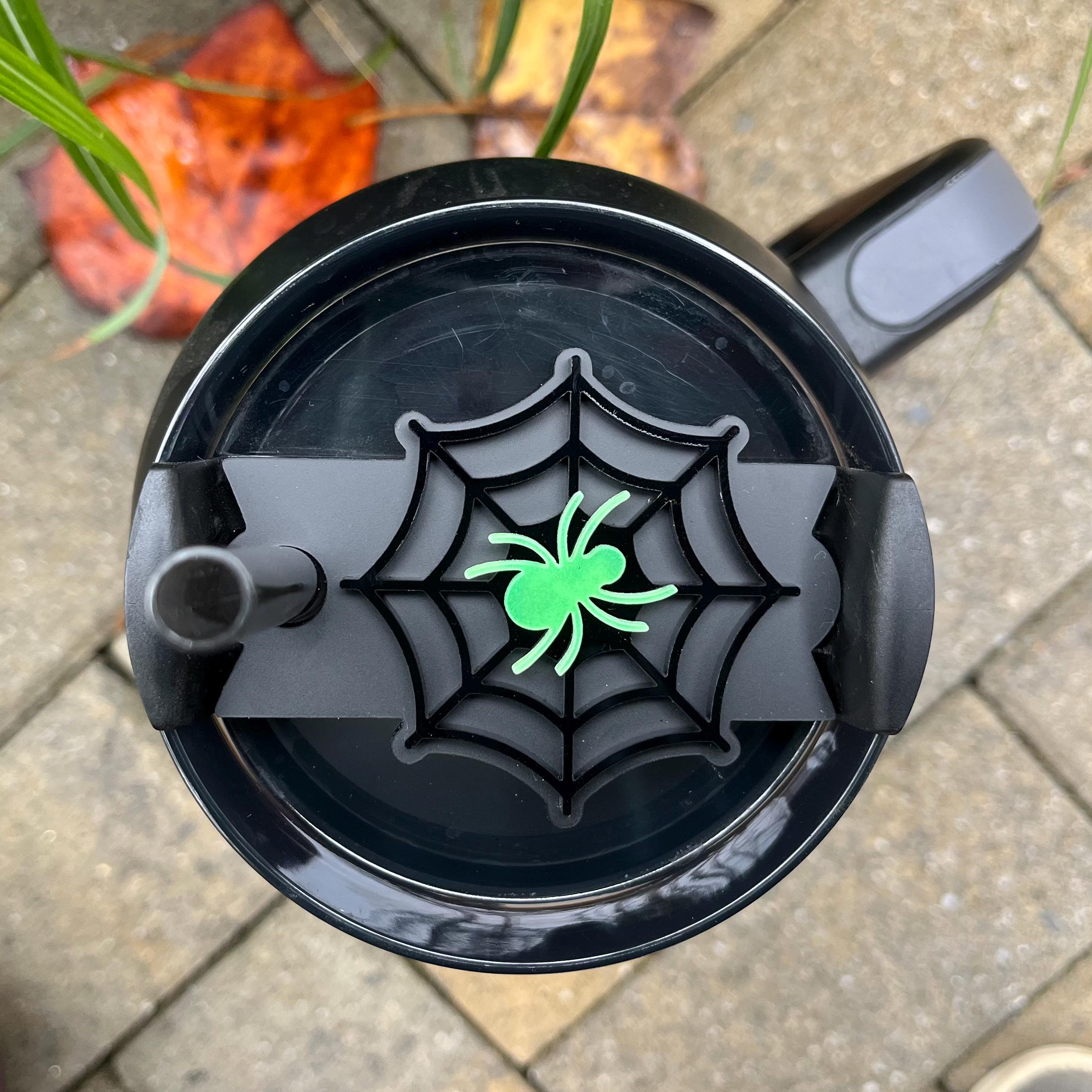 Glow In The Dark Spider Web Halloween Tumbler Topper | 20, 30oz, 40oz, or 64oz Stanley Quencher| Accessory Tag Plate Stanley Flowstate h2.0