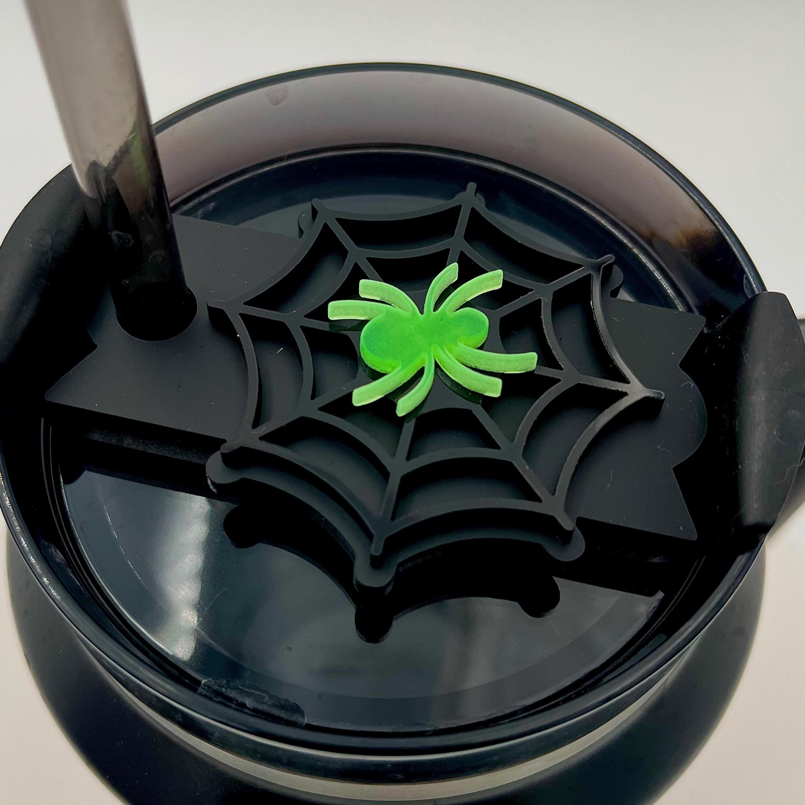 Glow In The Dark Spider Web Halloween Tumbler Topper | 20, 30oz, 40oz, or 64oz Stanley Quencher| Accessory Tag Plate Stanley Flowstate h2.0