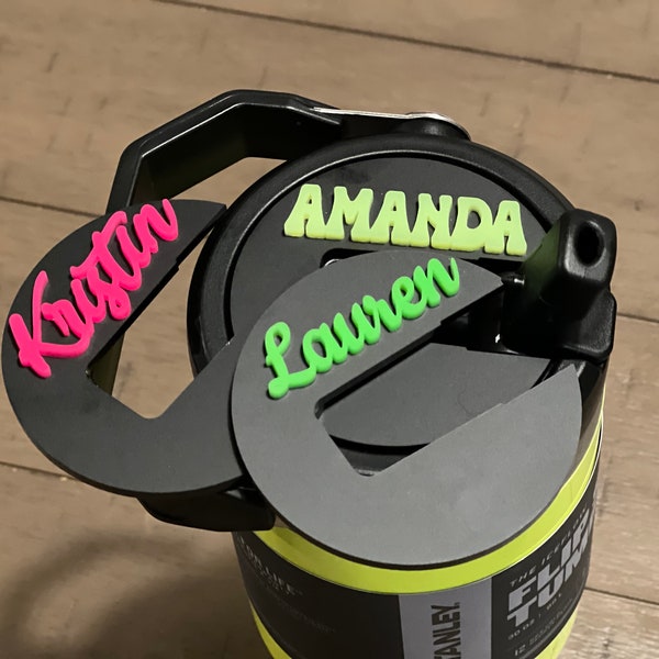 Neon FLIP TOP Tumbler Name Plate for Stanley IceFlow Quenche | Personalized Nameplate Water Bottle | Electric Pink, Green, Black | 30oz 20oz