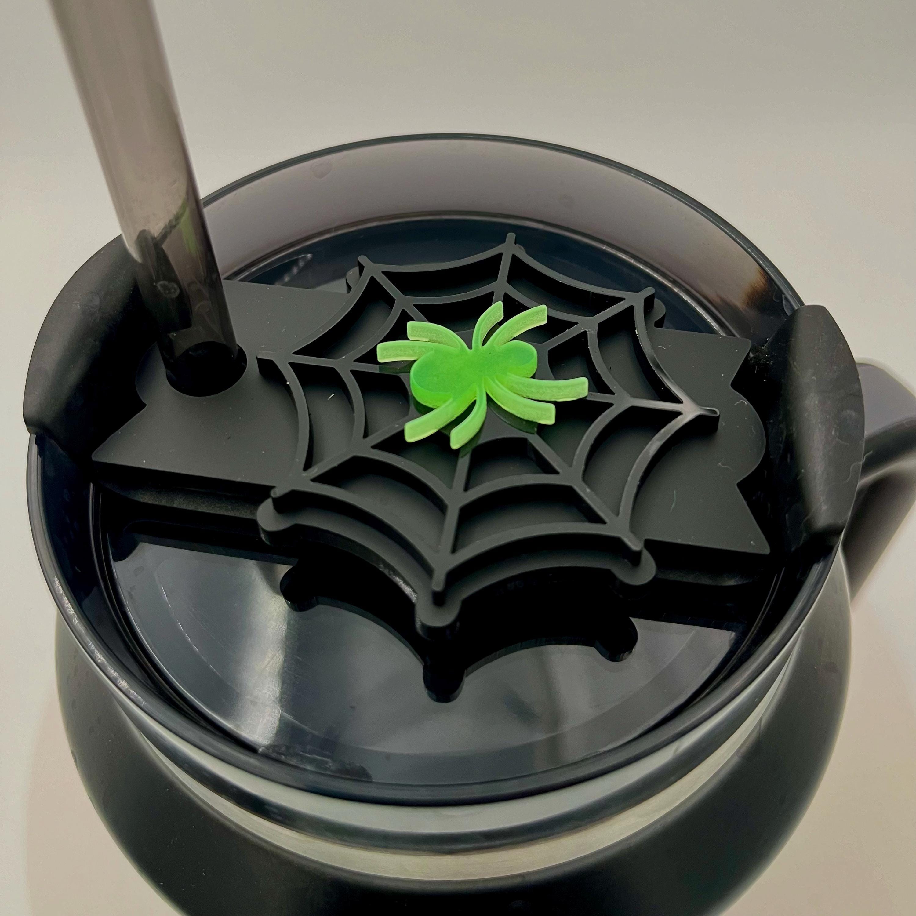 Glow In The Dark Spider Web Halloween Tumbler Topper | 20, 30oz, 40oz, or 64oz Stanley Quencher| Accessory Tag Plate Stanley Flowstate h2.0