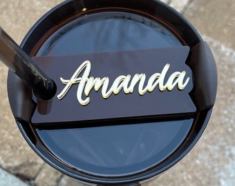 Chocolate Gold Name Plate for Stanley Quencher | Personalized Nameplate Water Bottle | Brown & Gold | 40oz H2.0 Tumbler Topper