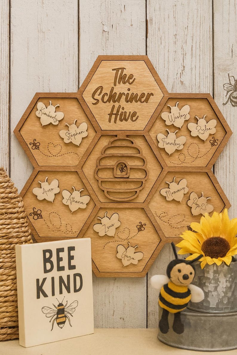 Personalized Wooden Bee Family Sign: Custom "our Hive" Wall Decor - Etsy