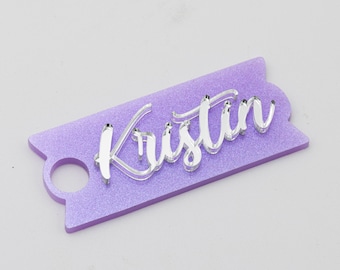 Purple Glitter Shimmer Silver Mirror Tumbler Name Plate for Stanley Quencher 40oz H2.0 | Personalized Nameplate | Lavender Cup Topper