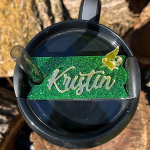 Gold Monkey Tumbler Topper | Gold Mirror on Green Glitter | Stanley Quencher Wicked | Cup Accessory Tag Plate Stanley Flowstate h2.0