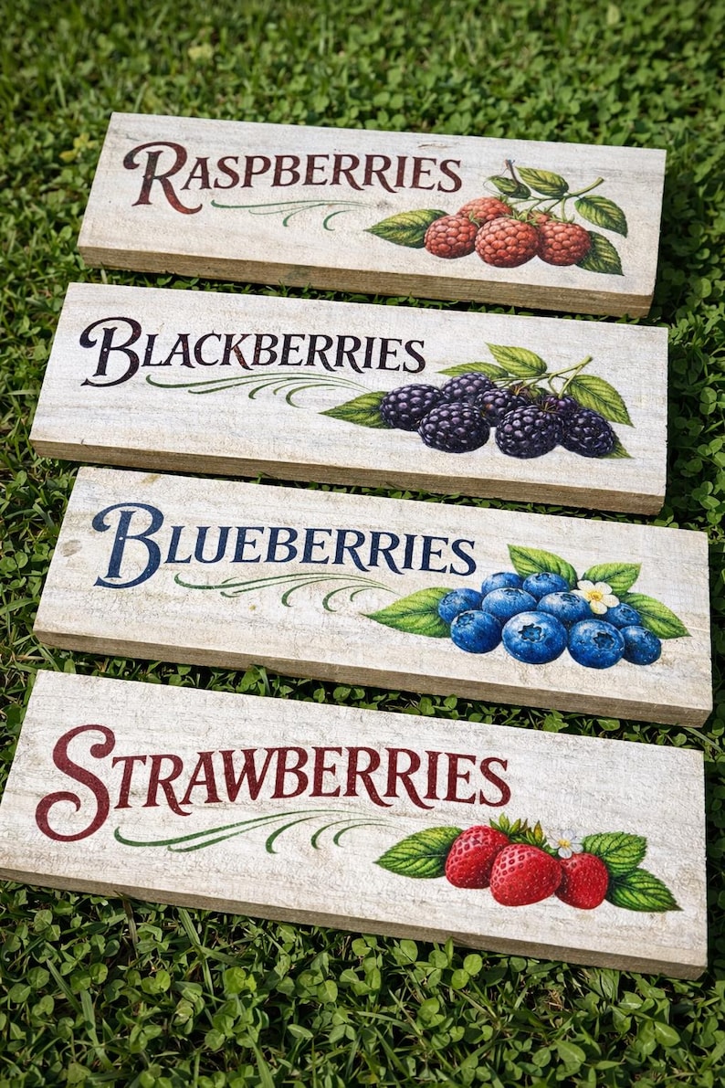 Rustic Strawberry Sign Farmhouse Berry Garden Signs | Raspberry, Strawberry, Blueberry ...
