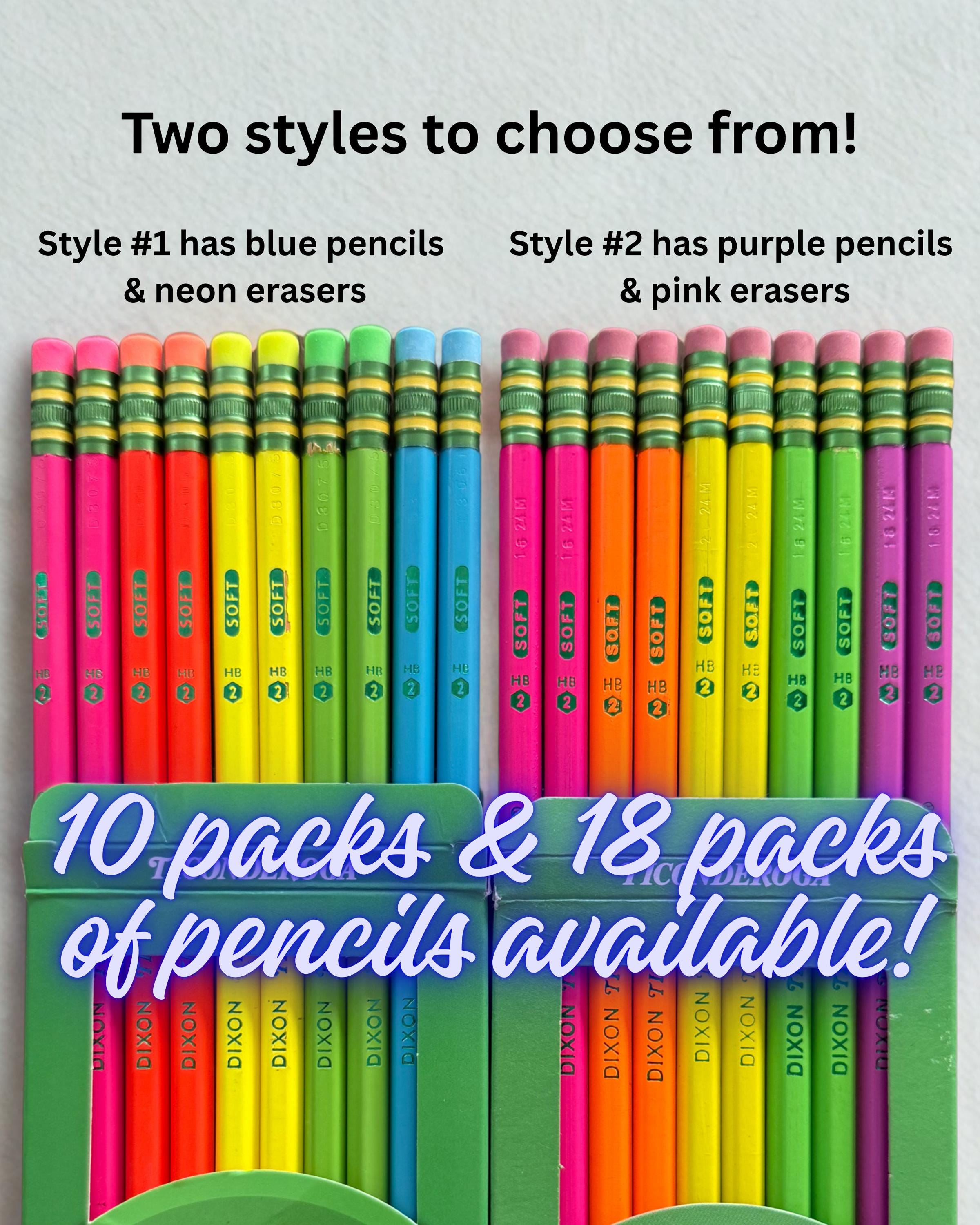 Box of 10 or 18 Dixon Neon Ticonderoga #2 Pencils Name Engraved | Personalized Back to School Supplies | Pink, Green, Blue | Pre-Sharpened