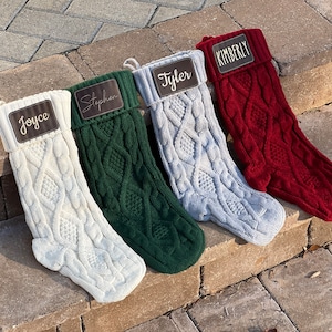 Christmas Stockings with Patch | Custom Name Knitted Stocking | Farmhouse Christmas | Matching Holiday Stocking | Christmas Decor