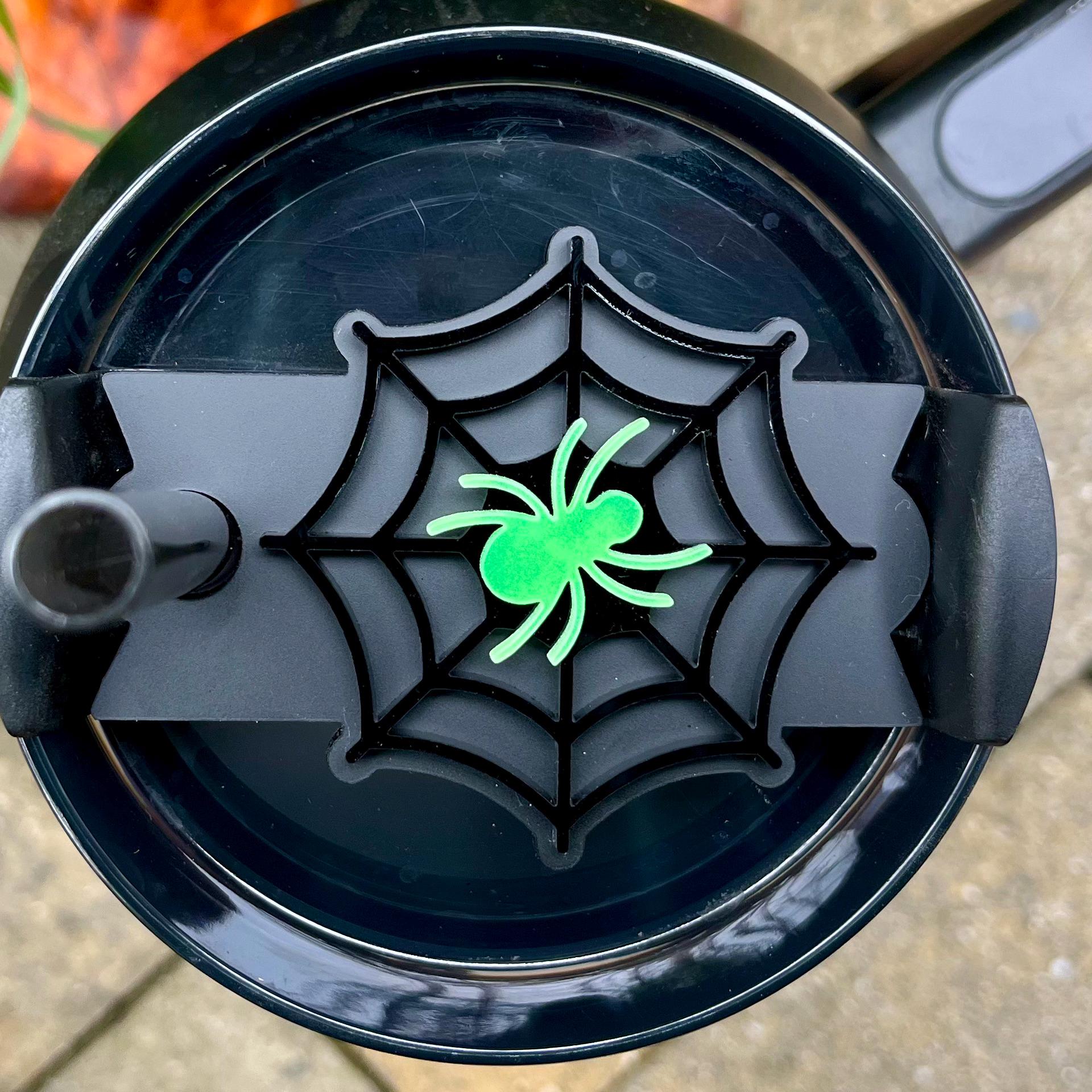 Glow In The Dark Spider Web Halloween Tumbler Topper | 20, 30oz, 40oz, or 64oz Stanley Quencher| Accessory Tag Plate Stanley Flowstate h2.0