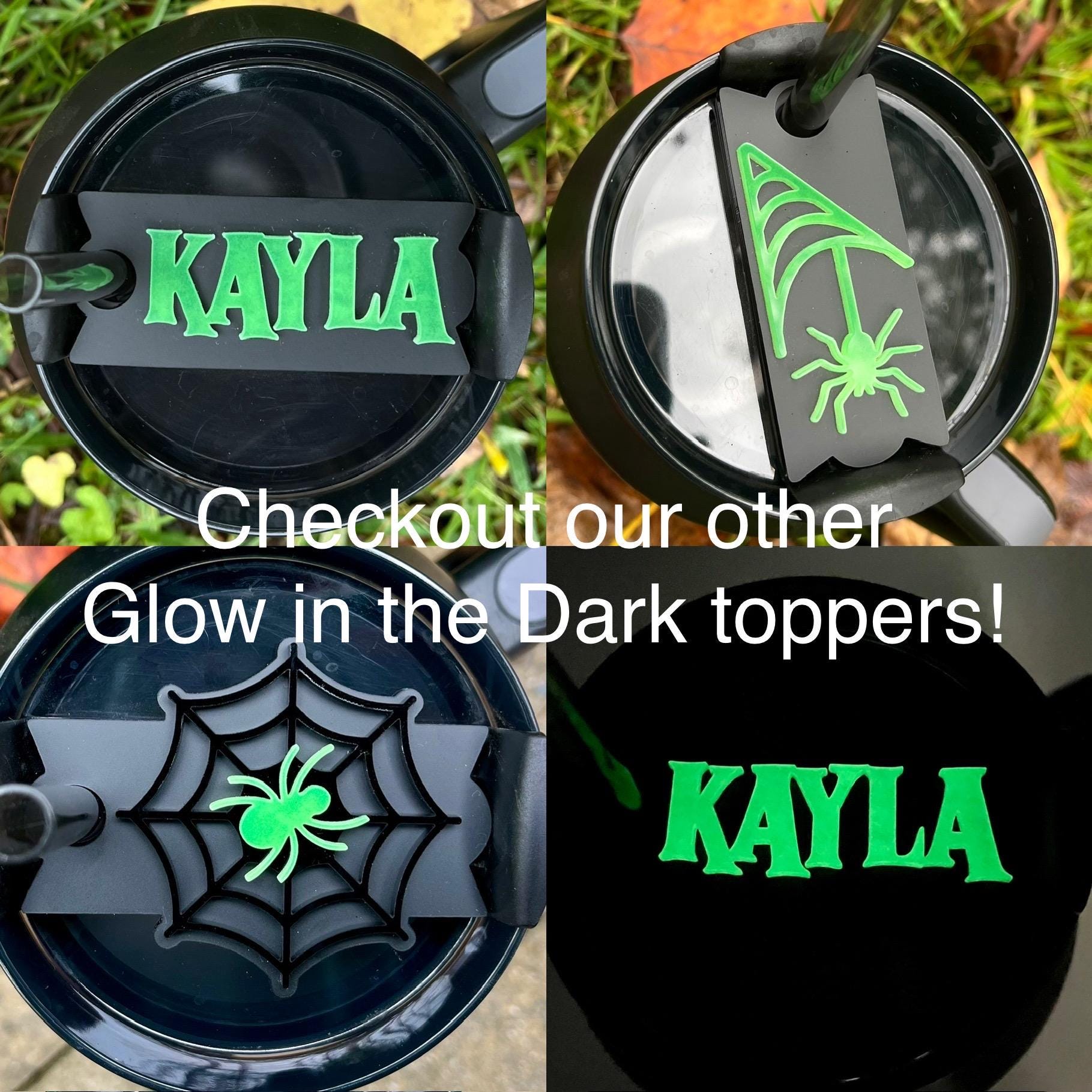 Glow In The Dark Spider Web Halloween Tumbler Topper | 20, 30oz, 40oz, or 64oz Stanley Quencher| Accessory Tag Plate Stanley Flowstate h2.0