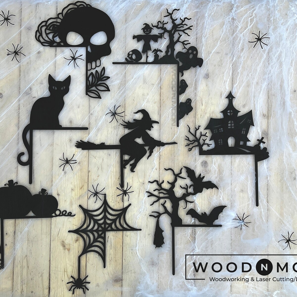 Halloween Door Corner Sign | Halloween Silhouette | Skull Sign | Spider Web | Black Cat Sign | Halloween Decor - Etsy