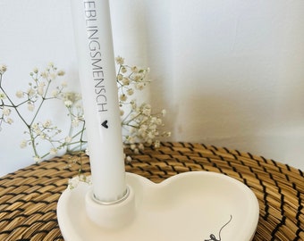 Kerzenteller Herz Love aus Raysin in weiß, Kerzenständer für Stabkerzen, Zum Muttertag, Hochzeitsgeschenk