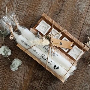 Geschenkset zur Geburt • Babyparty • Geschenk Baby • Kerzen Baby • beschriftete Kerzen