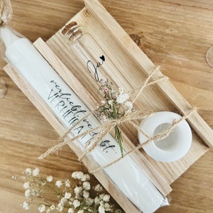 Wedding gift set 1 candle, dried flowers, personalized cast letters/year, 2024, bride and groom, gift, money gift