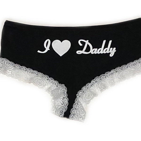 I Heart (Love) Daddy Bikini Panty with Lace Trim