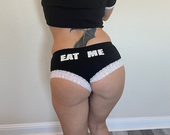 Cute and Comfy Cotton Panty with Lace and &quot;Eat Me&quot; Print Gag Gift Idea Bachelorette Party Idea Sexy Naughty Gify