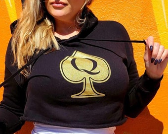 Felpa con cappuccio corta Queen of Spades QoS