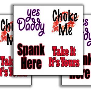 Kinky Temporary Tattoo Set - 3 Sheets (12 Piece) Yes Daddy - Choke Me - Spank Here - Take it