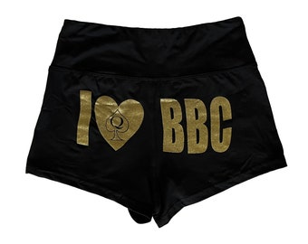 Short BBC I Heart (Love) - Short butin uniquement pour dame de pique Hotwife conçu pour les shorts de yoga style de vie BBC