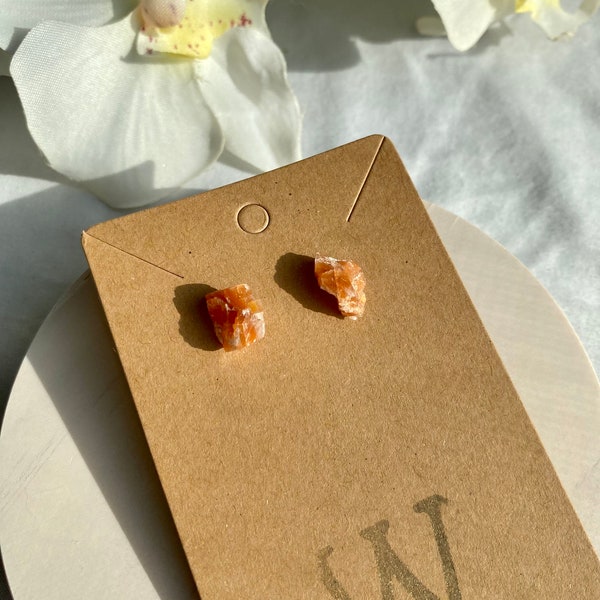 Raw orange calcite crystal stud earrings