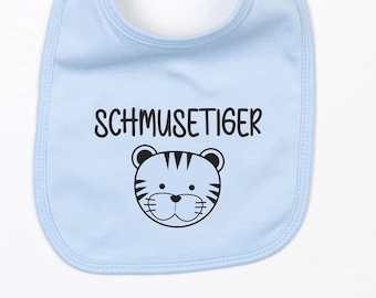 Baby Lätzchen mit "Schmusetiger" Motiv und in verschiedenen Farben