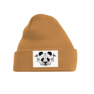 Beanie/Mütze Caramel/Beige mit Panda Motiv