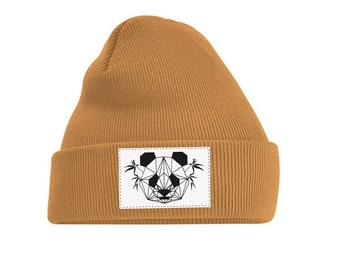 Beanie/hat caramel/beige with panda motif