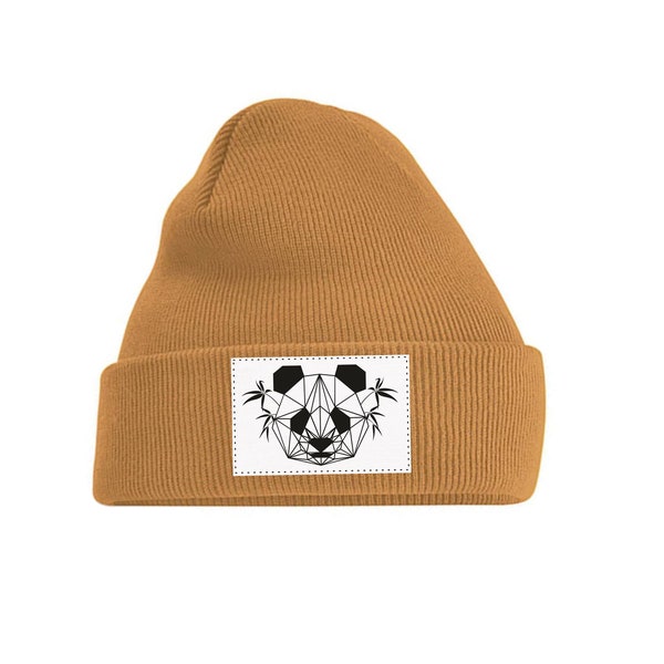 Beanie/Mütze Caramel/Beige mit Panda Motiv