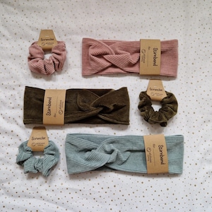Headband with matching scrunchie 3 different colors made of soft corduroy fabric