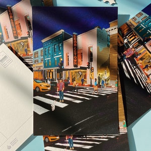 Georgetown Washington DC postcard featuring an iconic neon sign and vibrant street scene, perfect souvenir or gift for postcrossers, DC lovers, and collectors.