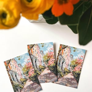 Postal de Washington DC, Un día en Georgetown, Arte de Georgetown DC, Regalo y recuerdo único de Washington DC, Postal moderna de acuarela de 4x6