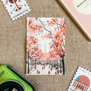 Vibrant cherry blossom art postcard with The Washington Monument, a unique Washington DC souvenir for spring lovers, cherry blossom postcard perfect for gifts or decor