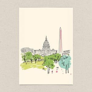 Postkaart van Washington DC, Sketchbook Summers, Washington DC Art, uniek Washington DC cadeau en souvenir, wenskaart van 4 x 6