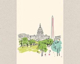 Carte postale de Washington DC, Sketchbook Summers, Art de Washington DC, cadeau et souvenir unique de Washington DC, carte de voeux 4 x 6