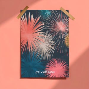 Fourth of July Postcard, Red White Boom Fireworks 4th of July Postcard, Happy 4th of July Greeting Card, Independence Day Postcard