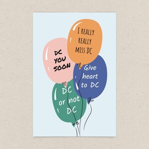 Cartão postal de Washington DC, balões e bilhetes de amor, presente e lembrança exclusivos de Washington DC, cartão de felicitações 4x6 feito localmente