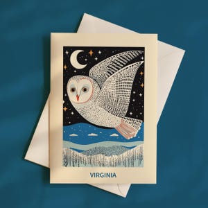Virginia Postcard, Owl About Virginia, Virginia State Gift and Souvenir, State Bird Wall Art Gift, 4x6 Virginia Wildlife Postcard